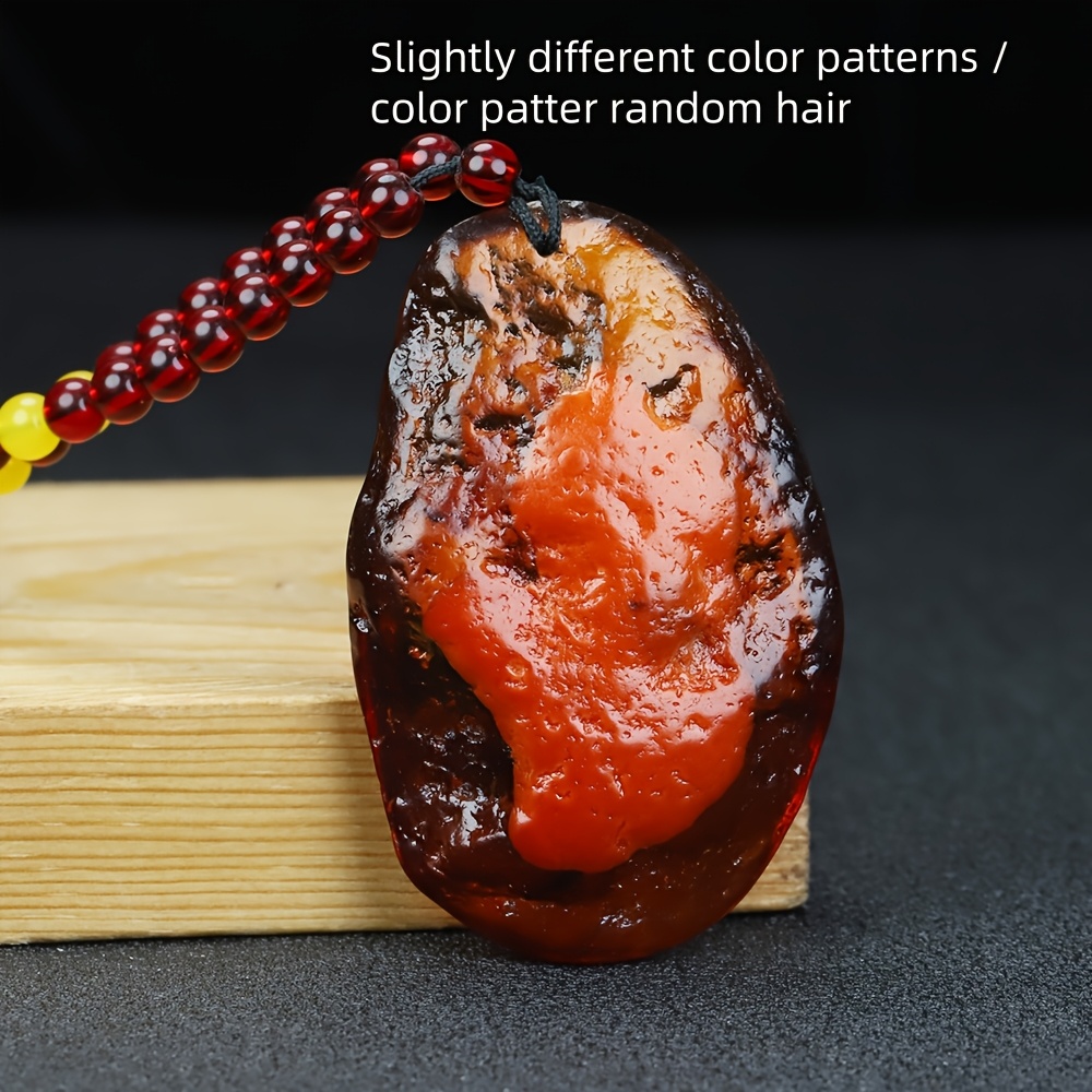 Natural Flower Amber Freeform Pendant Necklace, Vintage Style